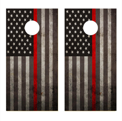 Thin Red Line American Flag Fireman Corn hole Decal Wrap