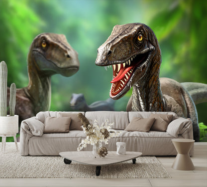 Three Dinosaurs Velociraptors in Nature Wall Mural