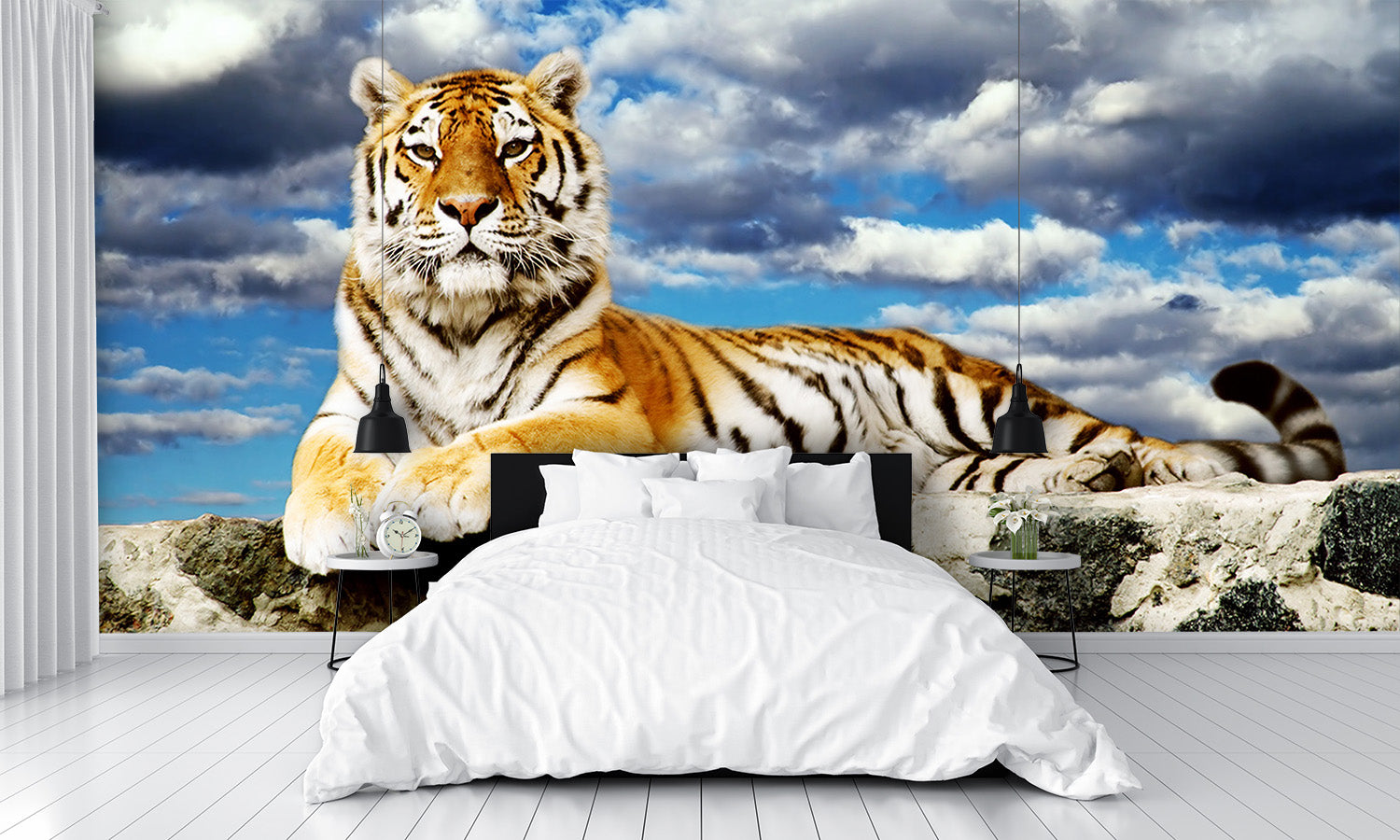 Tiger Blue Sky Clouds Wall Mural