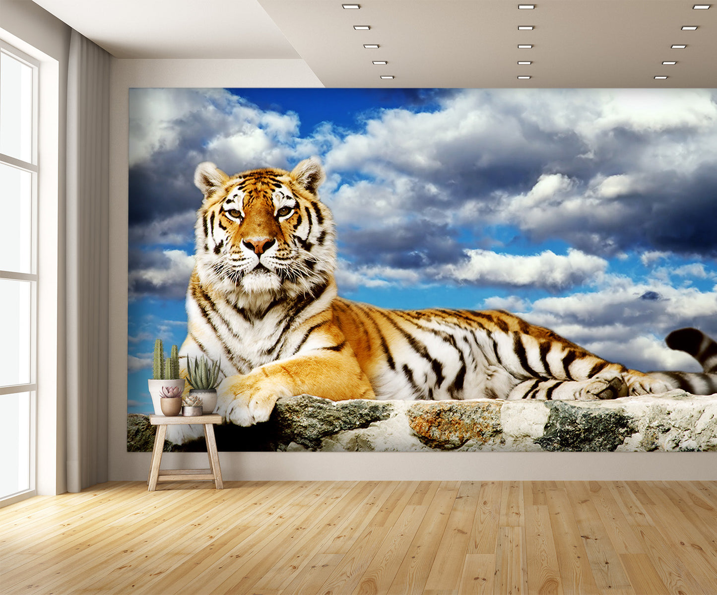 Tiger Blue Sky Clouds Wall Mural