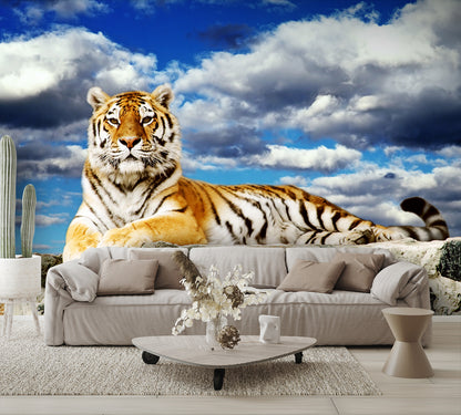 Tiger Blue Sky Clouds Wall Mural