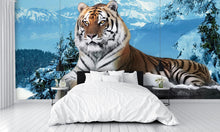 Tiger in the Snow and Mountains Wall Mural