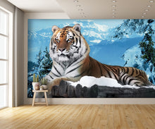 Tiger in the Snow and Mountains Wall Mural