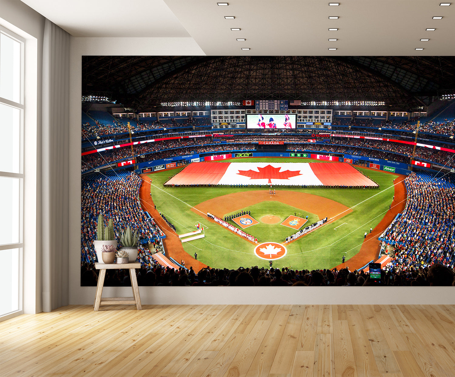 Toronto Blue Jays Rogers Stadium Canadian Flag Baseball Diamond Field Custom Designed Wallpaper Mural