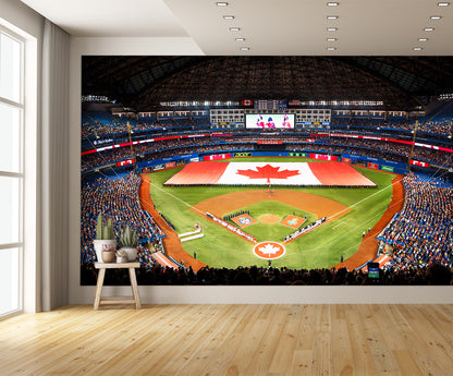 Toronto Blue Jays Rogers Stadium Canadian Flag Baseball Diamond Field Custom Designed Wallpaper Mural