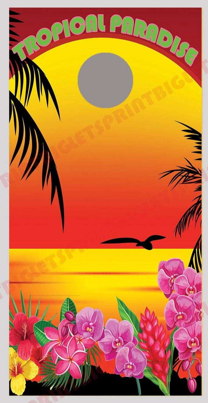 Tropical Paradise Beach Corn Hole Decal Wrap