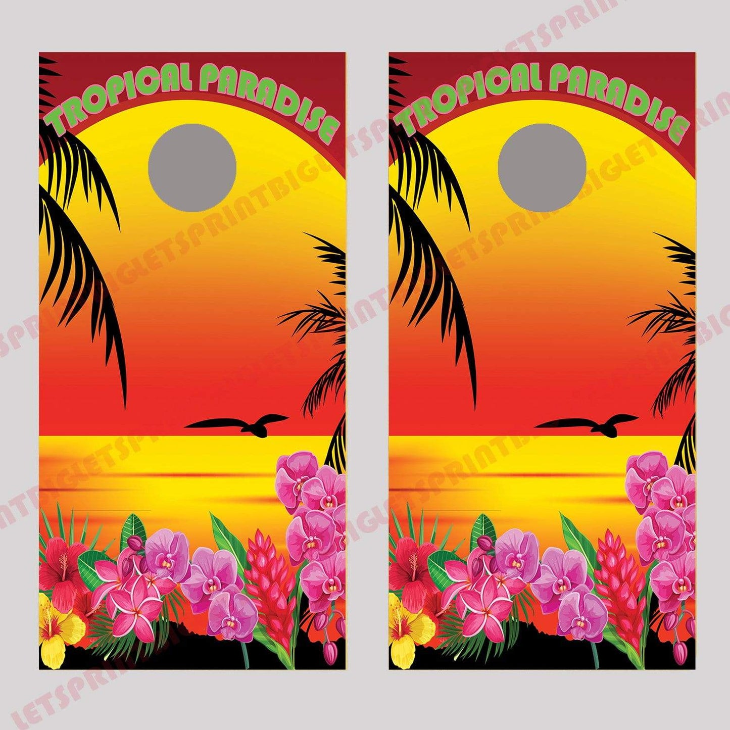 Tropical Paradise Beach Corn Hole Decal Wrap