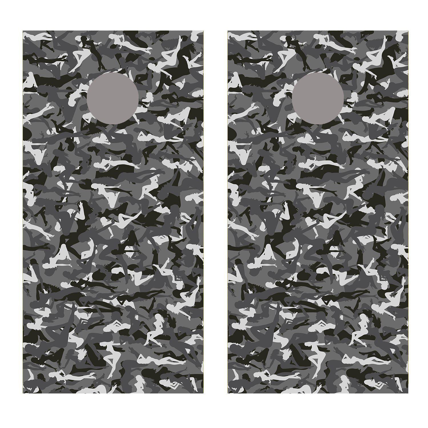 Trucker Gray Camo Small Girls Cornhole Board Decal Wraps