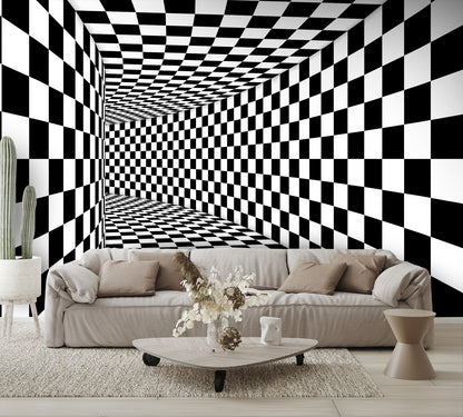 Tunnel Illusion Checkered Wall Mural