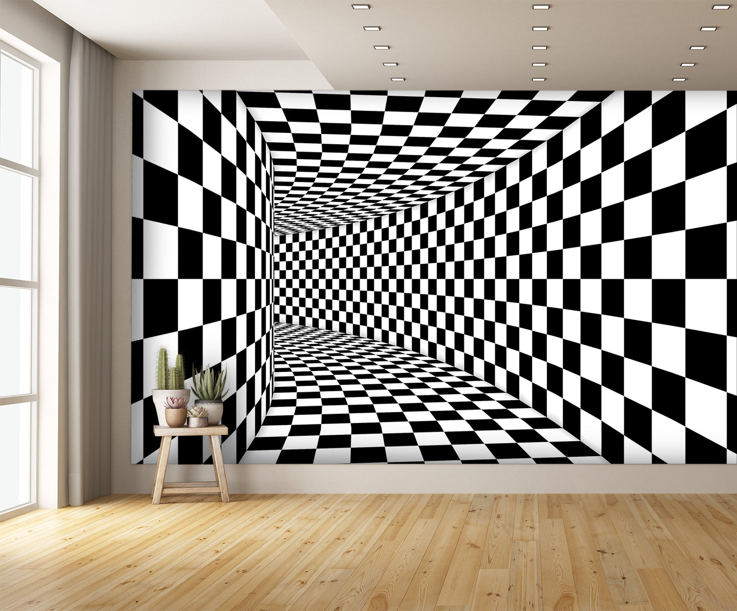 Tunnel Illusion Checkered Wall Mural