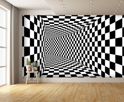 Tunnel Illusion Checkered Wall Mural