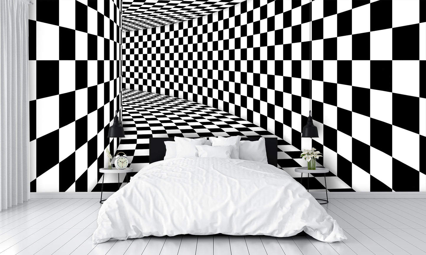 Tunnel Illusion Checkered Wall Mural