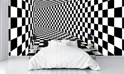 Tunnel Illusion Checkered Wall Mural