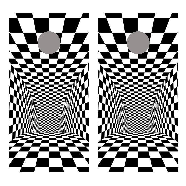 Tunnel Illusion Checkered Corn Hole Board Decal Wrap