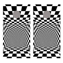 Tunnel Illusion Checkered Corn Hole Board Decal Wrap