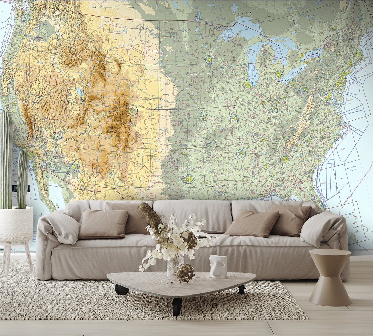 Aeronautical FAA Sectional Chart United States Wall Mural living room couch