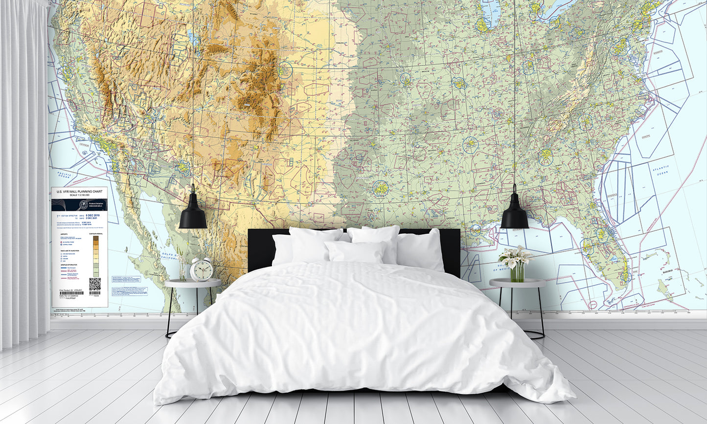 Aeronautical FAA Sectional Chart United States Wall Mural bedroom
