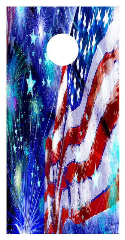 USA American Flag Fireworks Flag Corn hole Decal Wrap