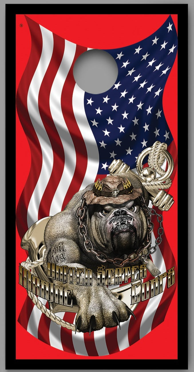 United States Marine Corp Devil Dog American Flag Design Cornhole Board Decal Wraps