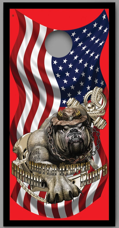 United States Marine Corp Devil Dog American Flag Design Cornhole Board Decal Wraps