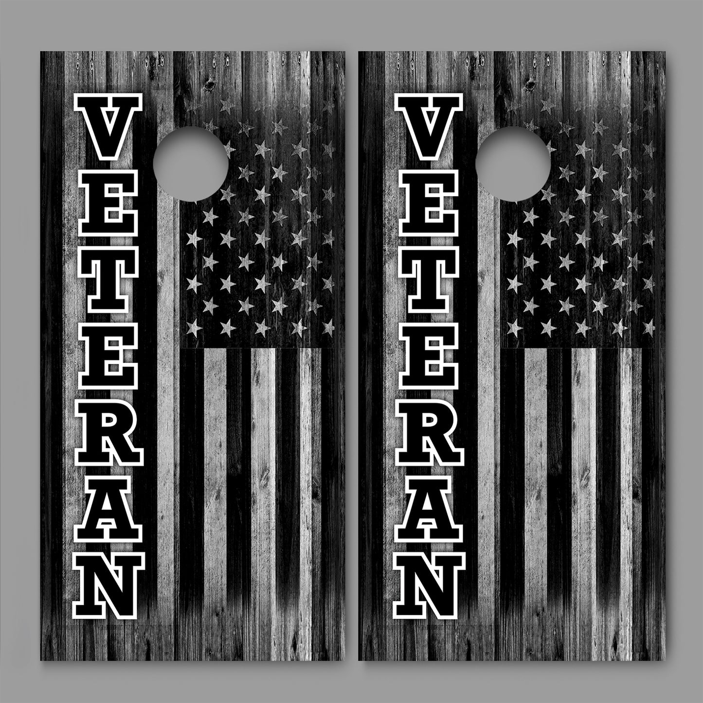 Veteran American Flag Background Wood Grain Design B Cornhole Board Decal Wrap