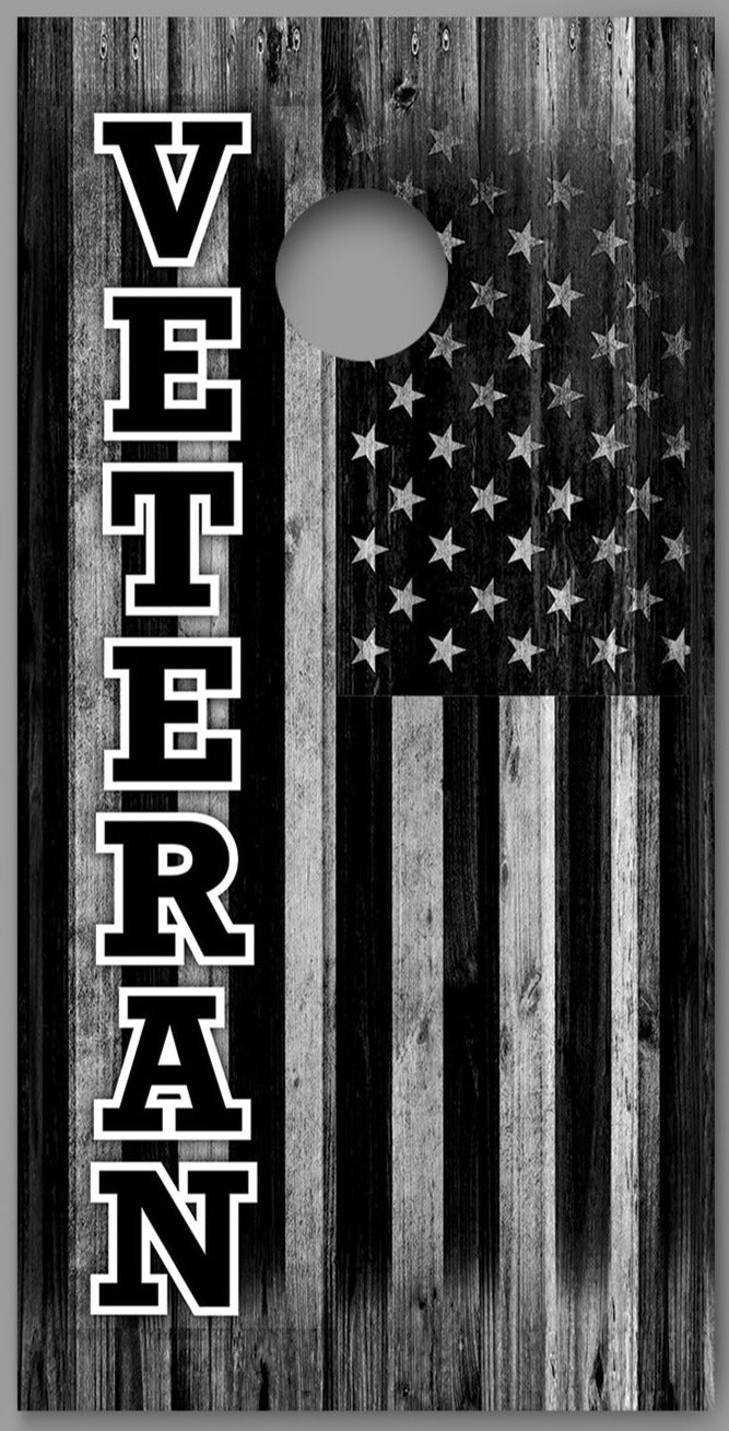 Veteran American Flag Background Wood Grain Design B Cornhole Board Decal Wrap