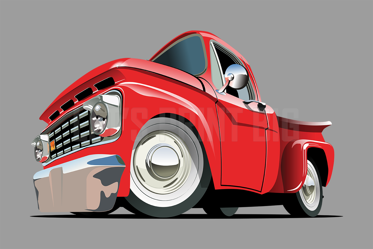 Car Art Vintage Pickup Truck Low Angle Cartoon Wall Decal