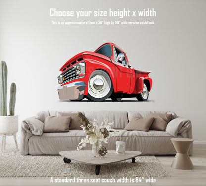 Car Art Vintage Pickup Truck Low Angle Cartoon Wall Decal