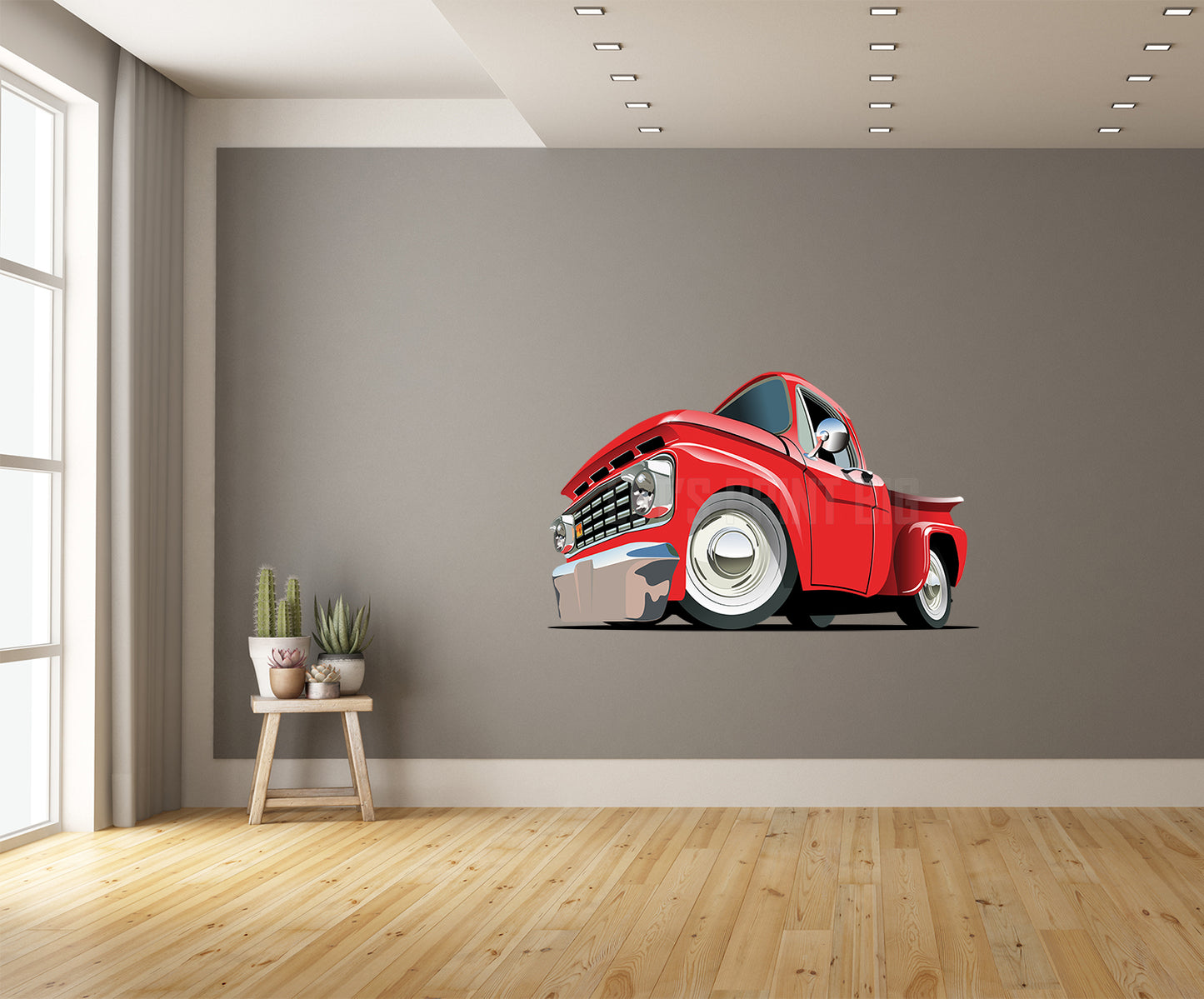 Car Art Vintage Pickup Truck Low Angle Cartoon Wall Decal
