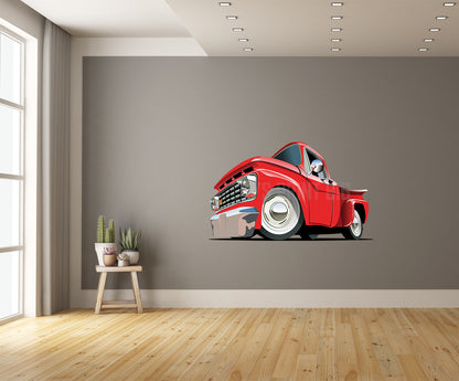 Car Art Vintage Pickup Truck Low Angle Cartoon Wall Decal