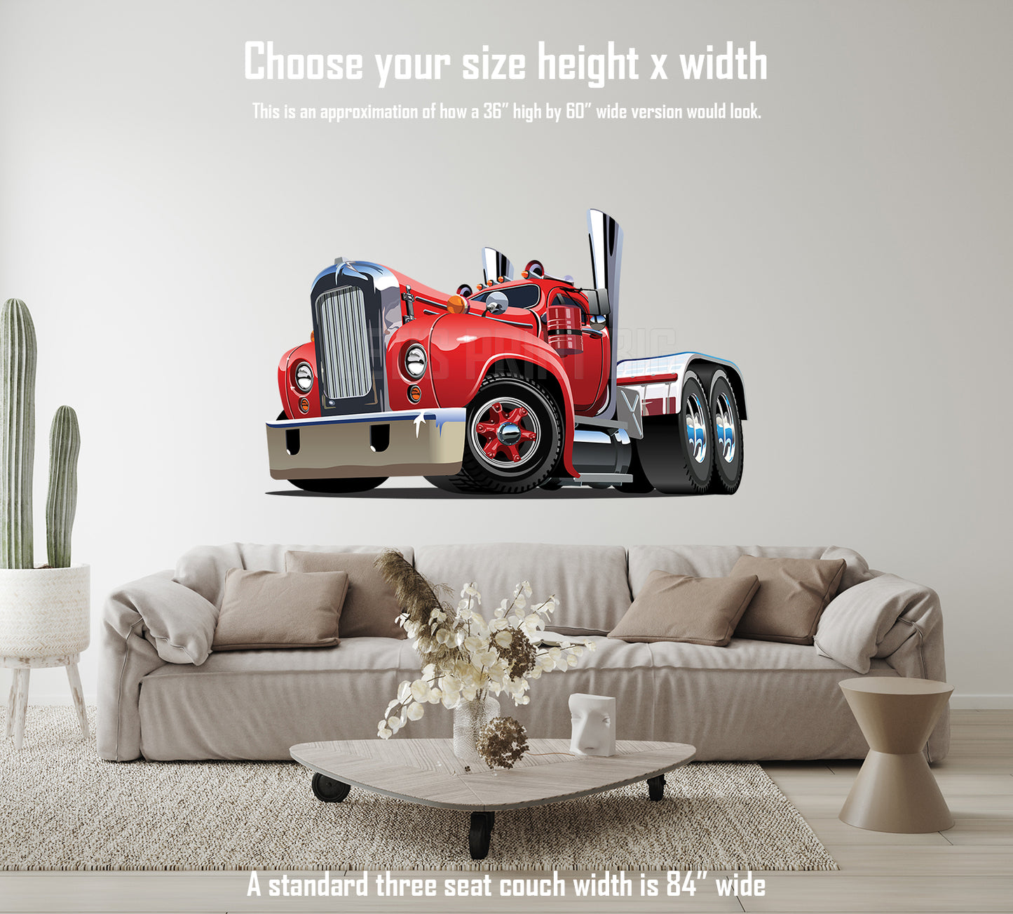 Car Art Vintage Semi Truck Cartoon Wall Decal