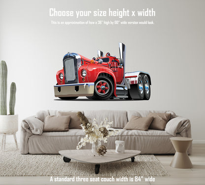 Car Art Vintage Semi Truck Cartoon Wall Decal