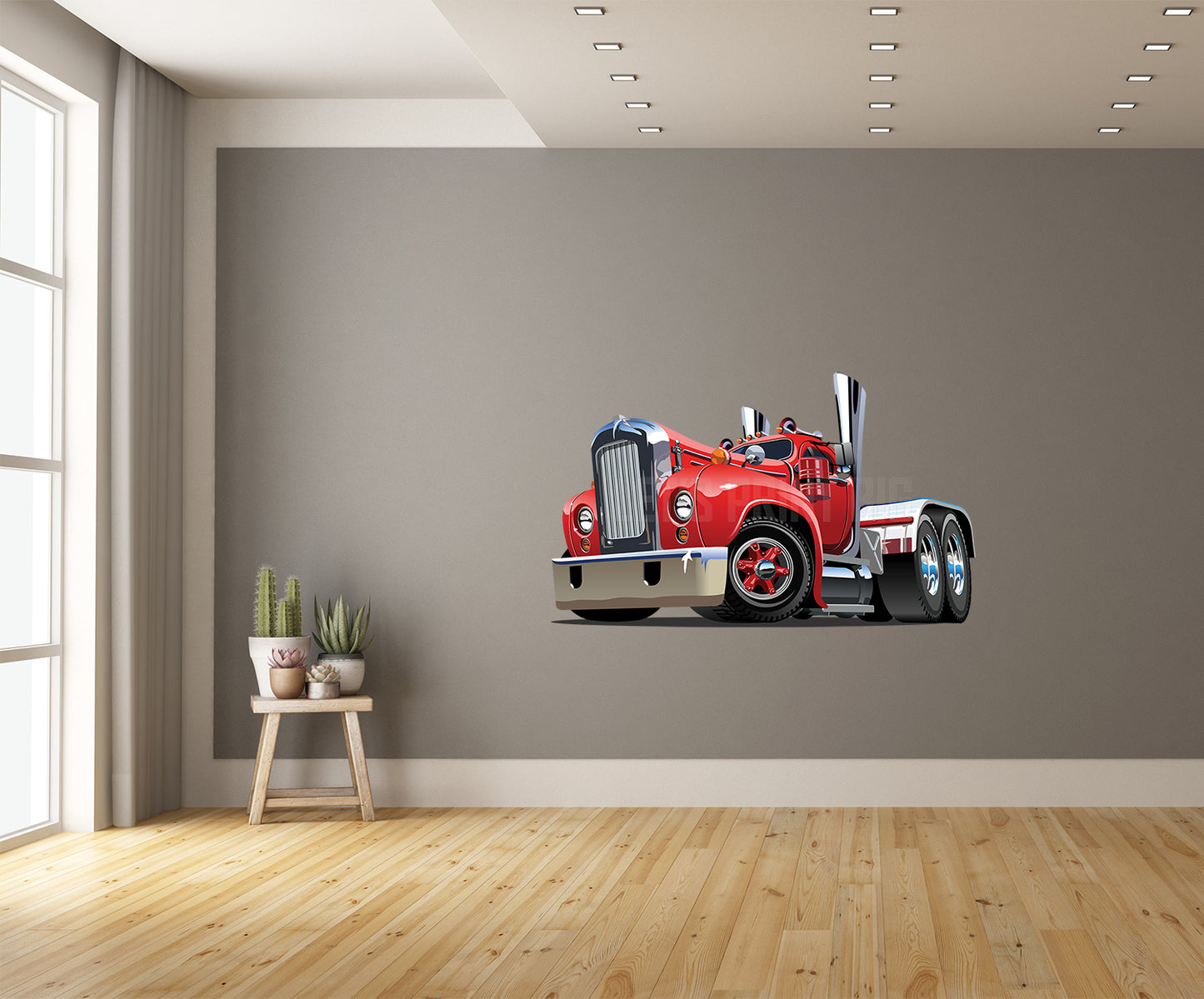 Car Art Vintage Semi Truck Cartoon Wall Decal