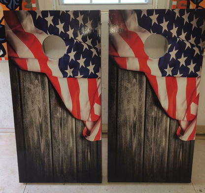 American Flag Corn Hole Vintage Barn Wood Siding Decal Wrap - Let's Print Big