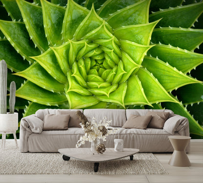 Vivid Green Spiral Aloe Plant Wall Mural