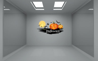Happy Halloween Pumpkin Witch Bat Wall Art Decal Sticker Removable Repositionable - Let's Print Big