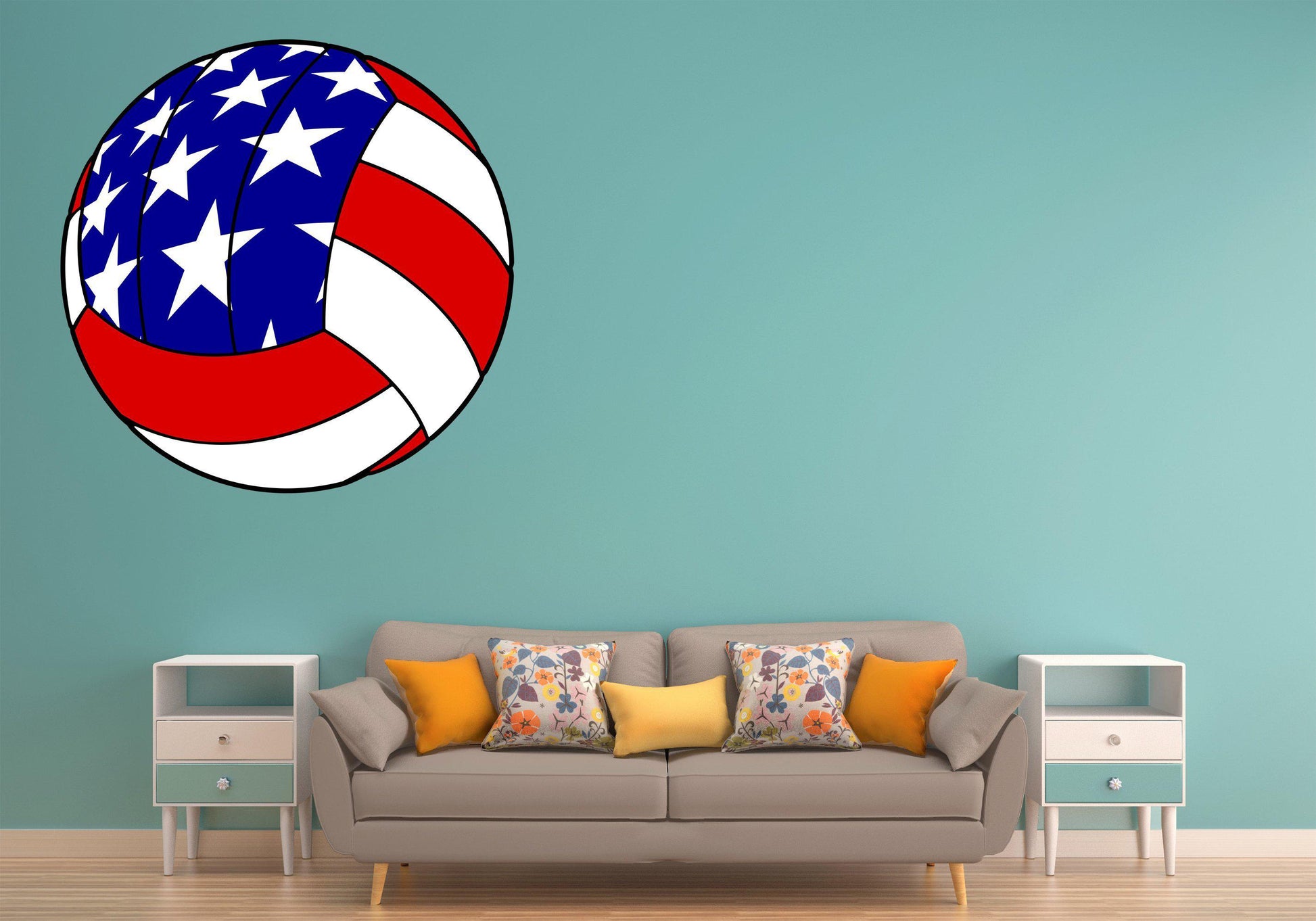 Red White Blue Volleyball Wall Art Decal Sticker - Let's Print Big