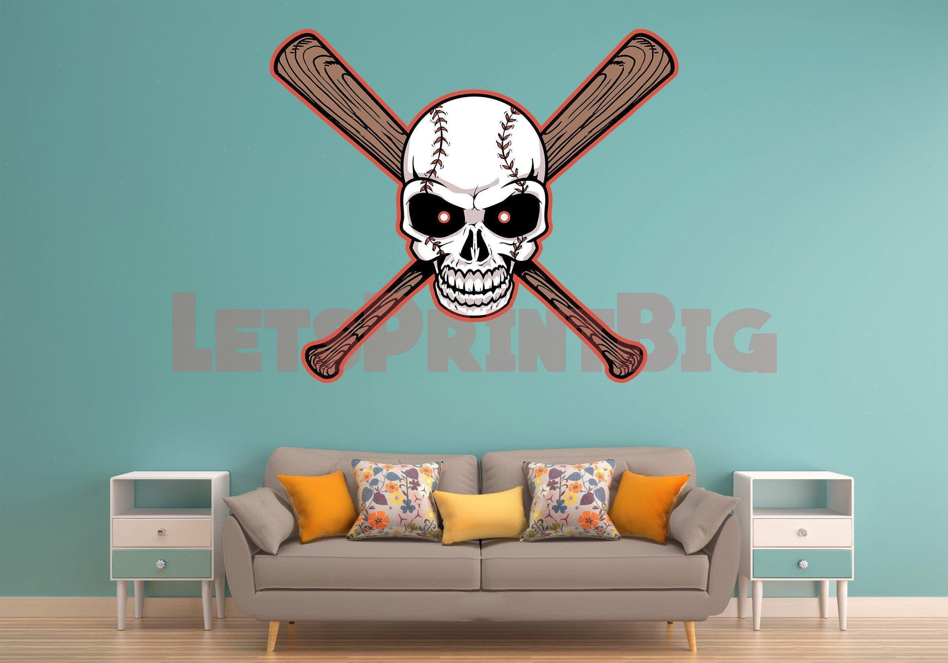 Baseball Skull Head Bats wall decals - Let's Print Big