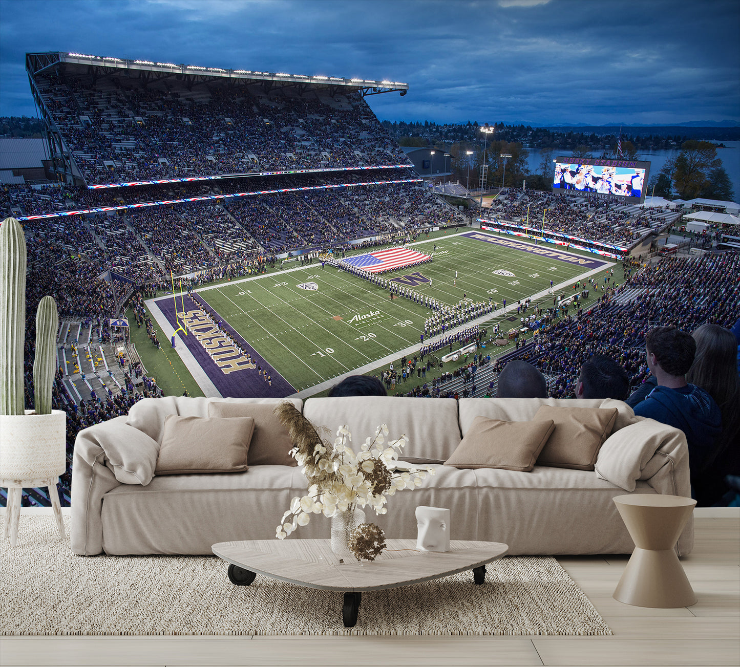 Washington Huskys Stadium Night Game American Flag Wall Mural