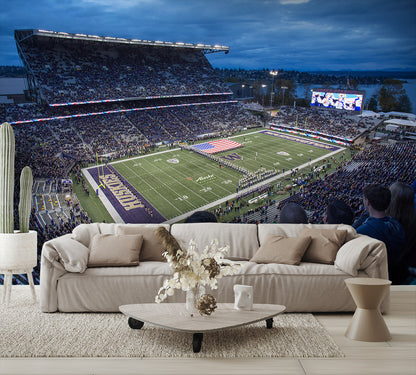 Washington Huskys Stadium Night Game American Flag Wall Mural