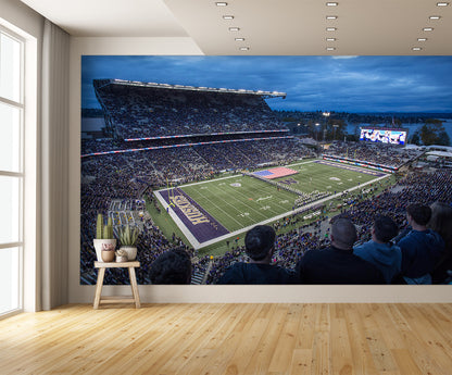 Washington Huskys Stadium Night Game American Flag Wall Mural