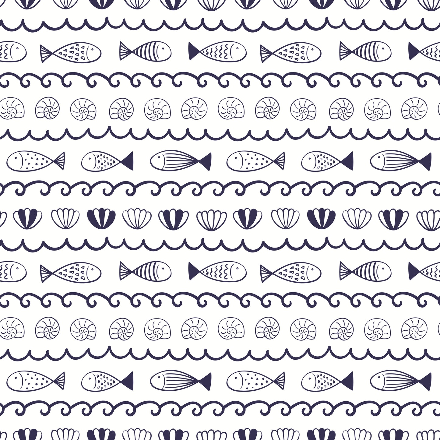 Waves, Fish, and Seashells Wall Mural