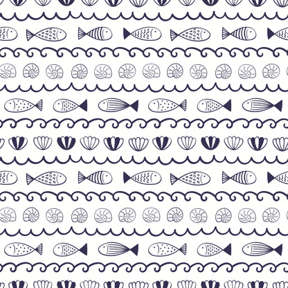 Waves, Fish, and Seashells Wall Mural