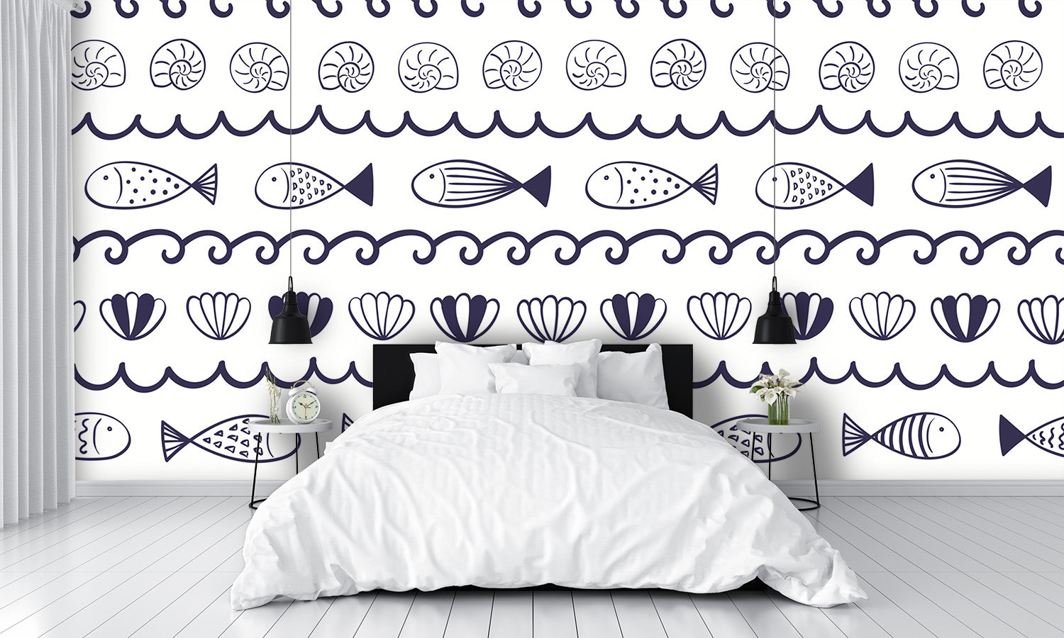 Waves, Fish, and Seashells Wall Mural
