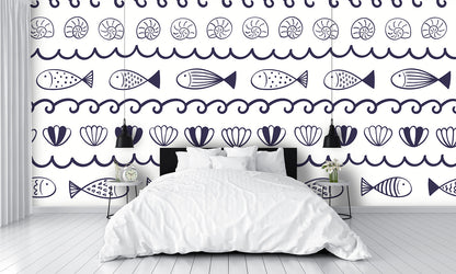 Waves, Fish, and Seashells Wall Mural