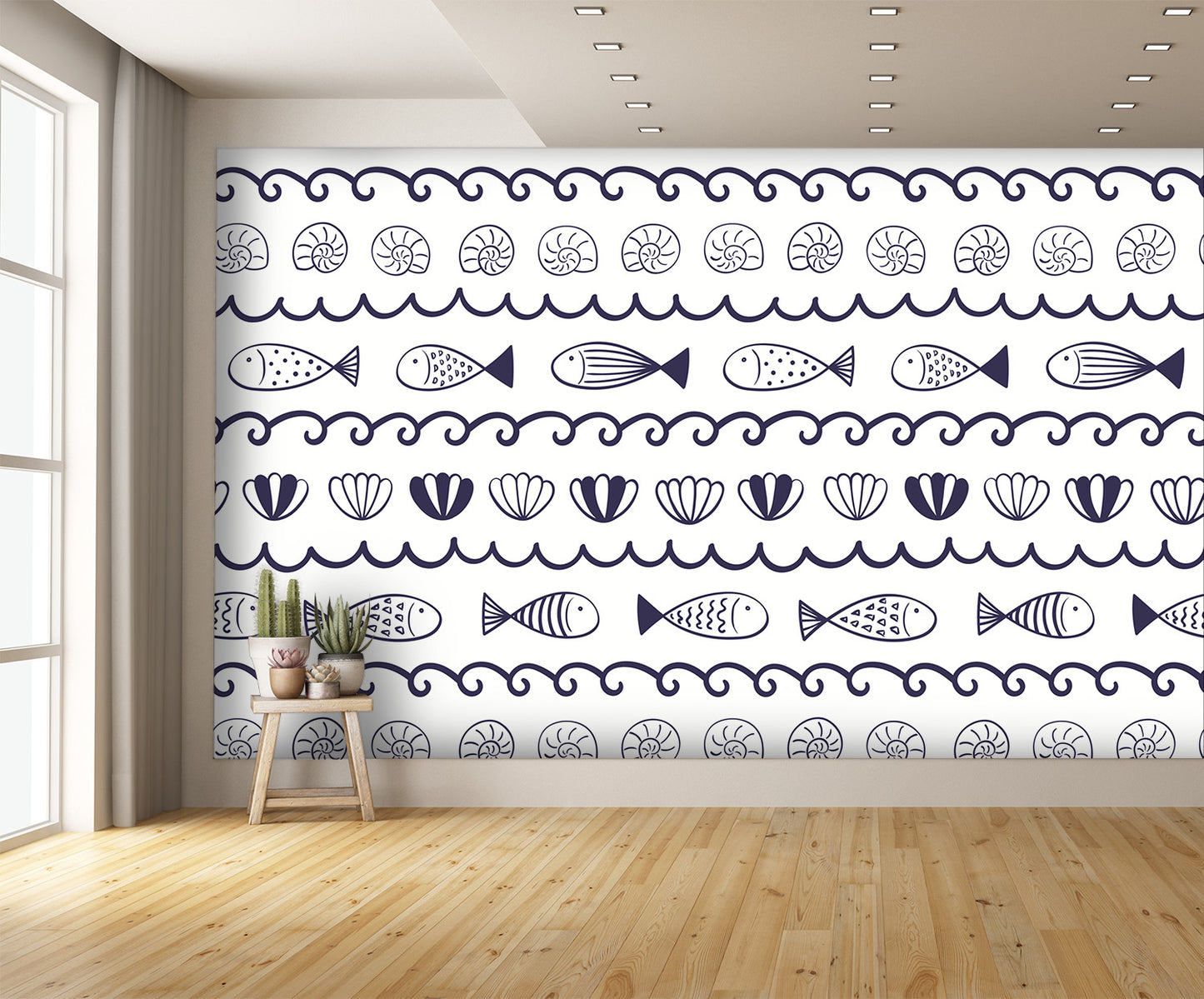 Waves, Fish, and Seashells Wall Mural