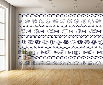 Waves, Fish, and Seashells Wall Mural