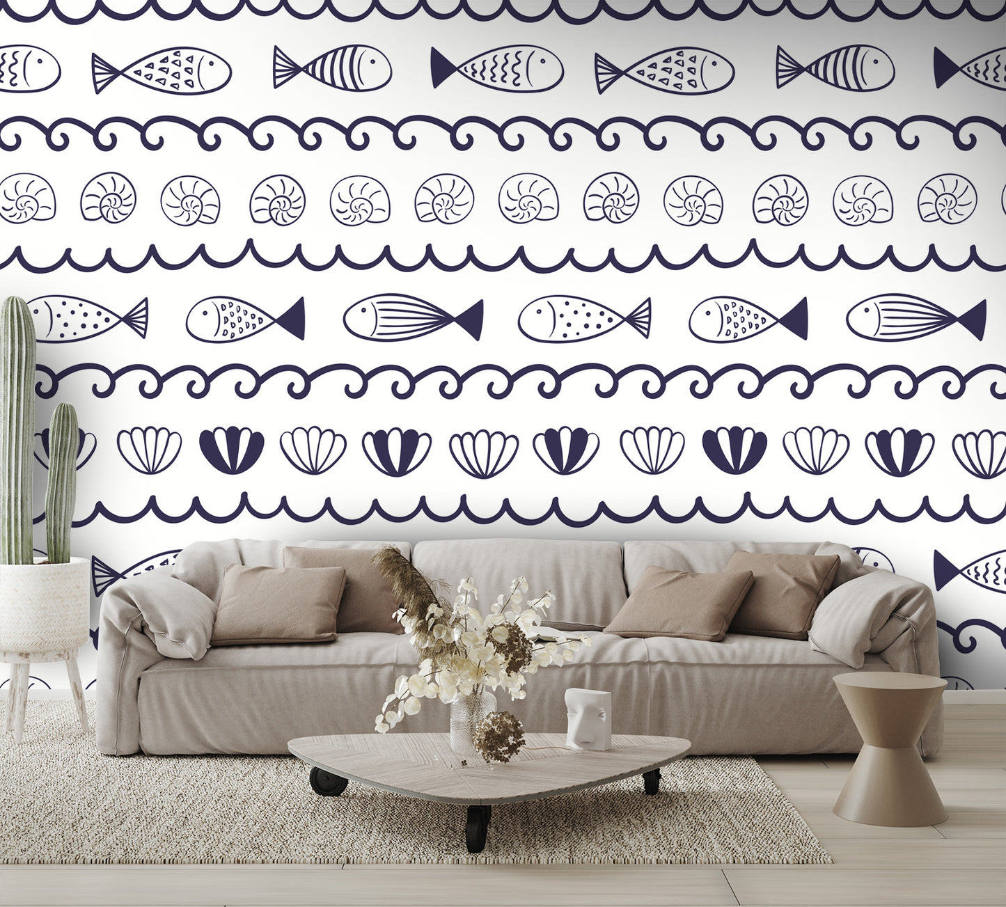 Waves, Fish, and Seashells Wall Mural