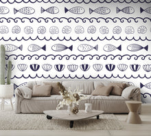 Waves, Fish, and Seashells Wall Mural