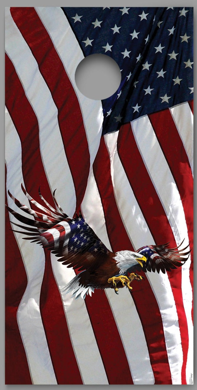 Waving American Flag Cross Flight Bald Eagle Design Cornhole Board Decal Wraps